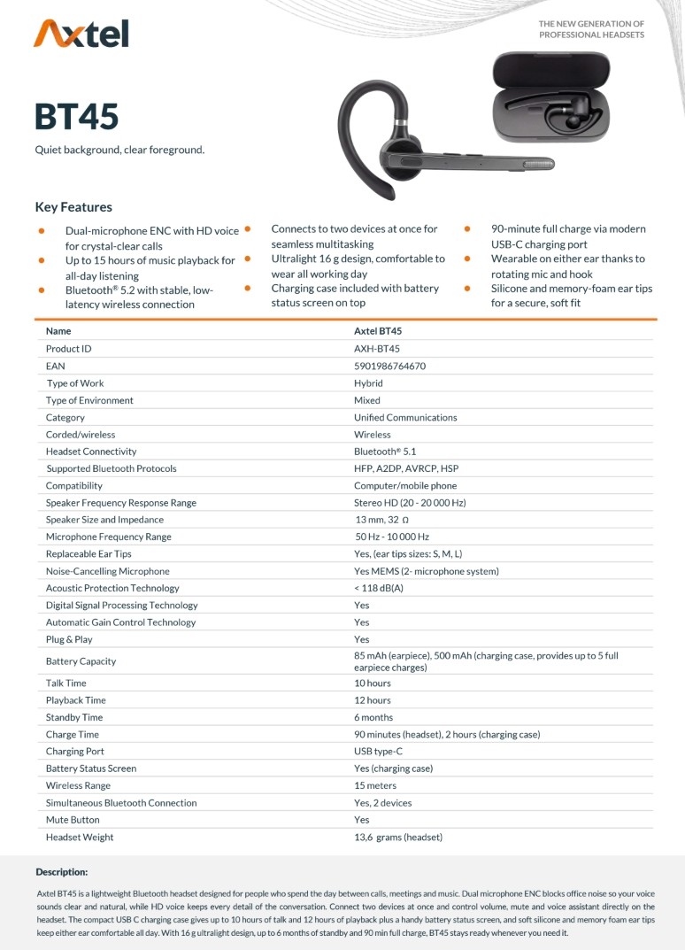 Juhtmevabad kõrvaklapid Axtel BT45 - Image 2
