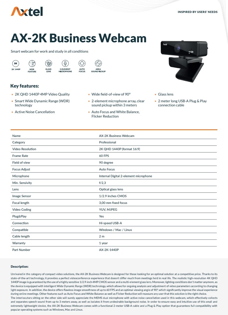 Veebikaamera Axtel AX-2K Business Webcam - Image 2