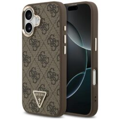 Guess Case Magsafe 4G PU Leather Case With Triangle Logo And Gold Metal Camera Frame For iPhone 17 Black