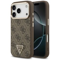 Guess Case Magsafe 4G PU Leather Case With Triangle Logo And Gold Metal Camera Frame For iPhone 17 Pro Black