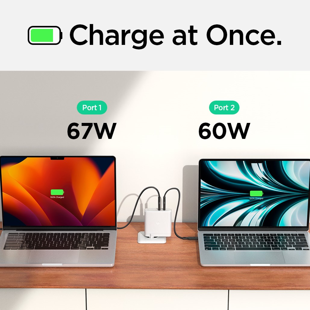 Toalaadija adapter ArcStation Pro 140W Dual, 2x USB-C juhtmele, valge, GaN 1402 kiirlaadimine, PE2109EU, Spigen - Image 6