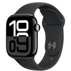 Apple Watch Series 10 GPS + Cellular 42mm Jet Black Aluminum Case with Black Sport Band - S/M - (uus)