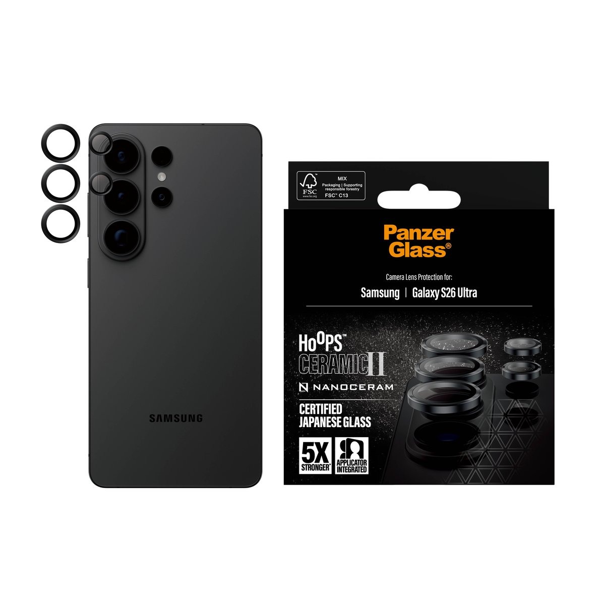Tagakaamerate kaitseklaasid Hoops Ceramic II, Samsung Galaxy S26 Ultra, PanzerGlass - Image 2