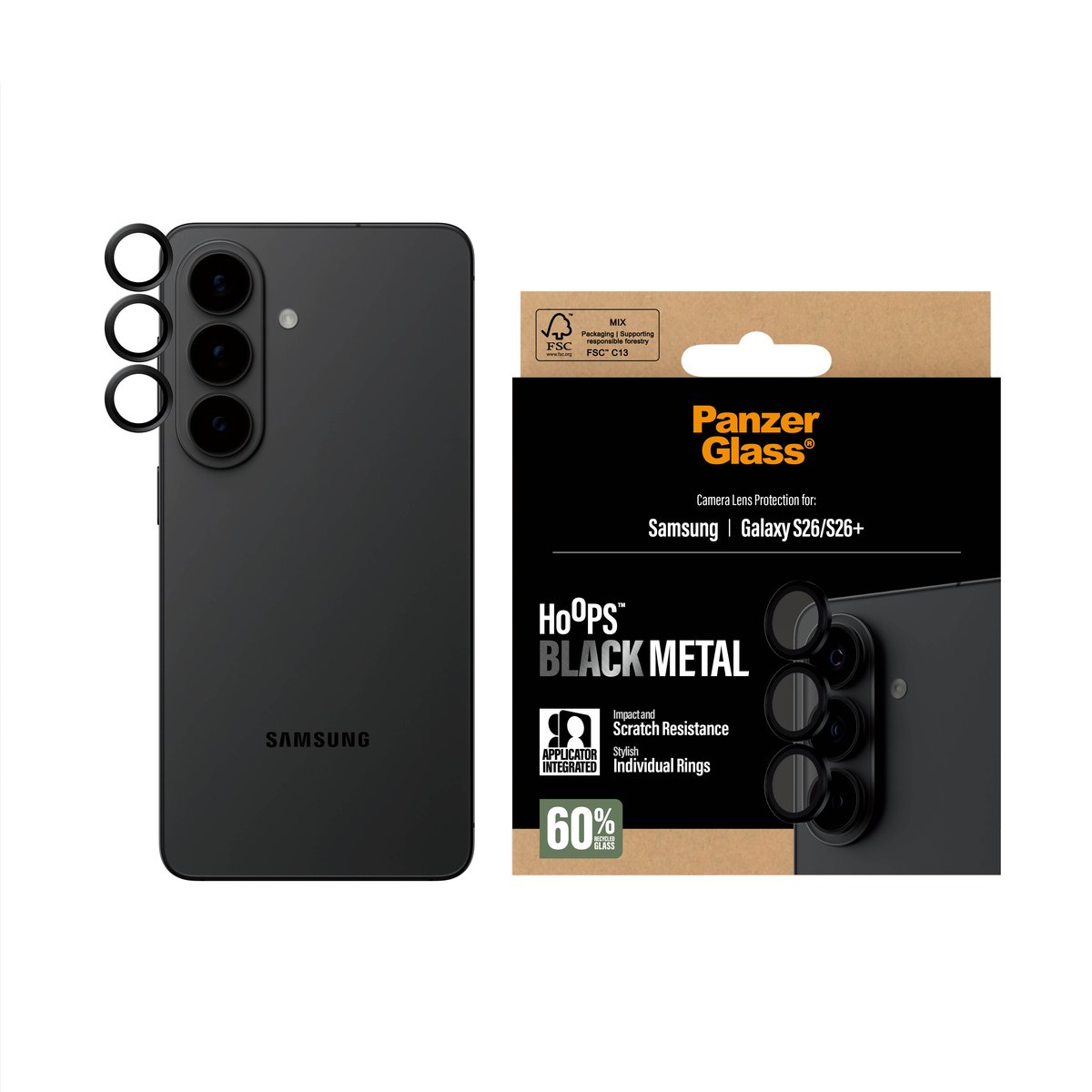 Tagakaamerate kaitseklaasid Hoops, Samsung Galaxy S26 / Galaxy S26+, must, PanzerGlass - Image 2